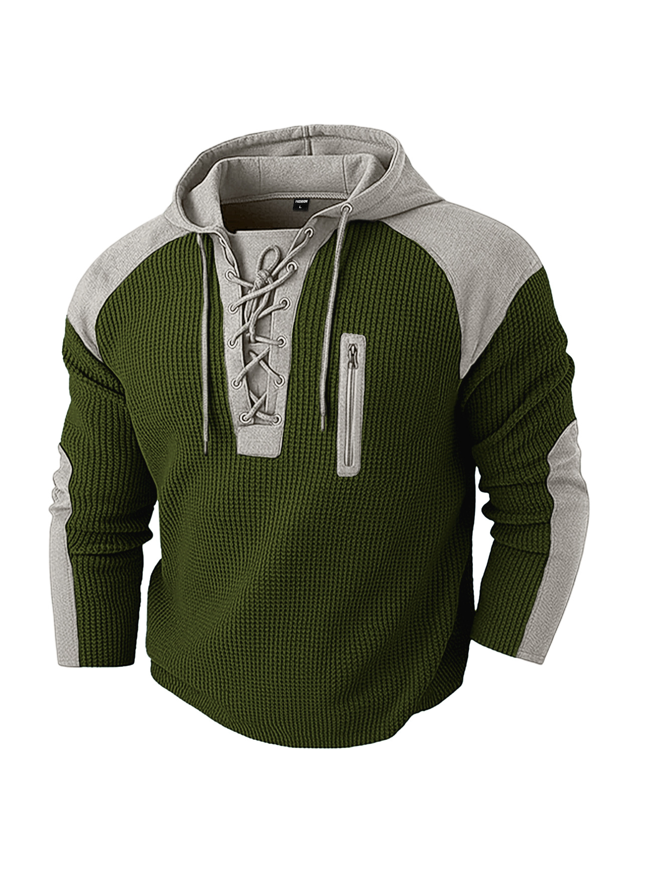 Men's Clothing Tops Sweatshirts Hoodies Men's Waffle Colorblocked Hooded Sweatshirt European American Style Lacing Oversized Long Sleeve Casual Pullover Hoodie