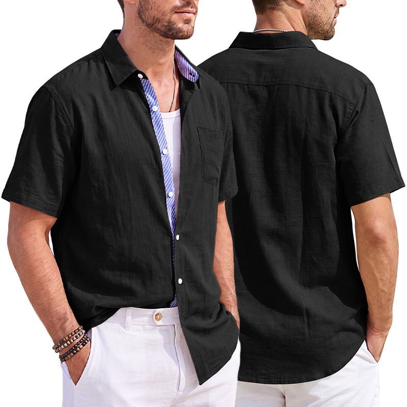 Men's Clothing Tops T-Shirts Summer New Men's Linen Short Sleeve Shirts with Pocket Casual T-Shirts