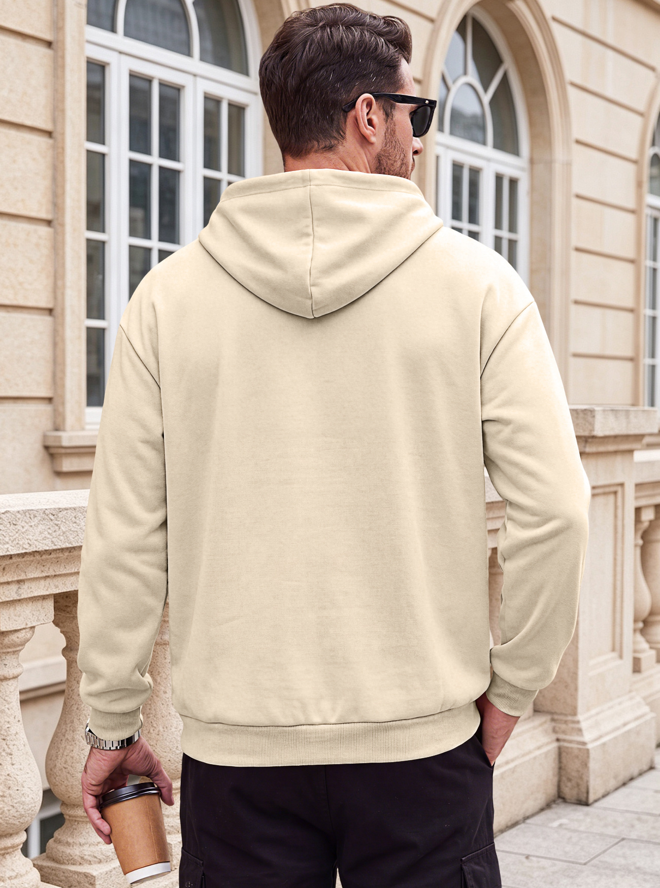 Men's Clothing Tops Sweatshirts Hoodies Men's Heavyweight Solid Color Drawstring Hooded Sweatshirt with Side Anti-Theft Zippered Kangaroo Pockets for Sports Outdoor Wear