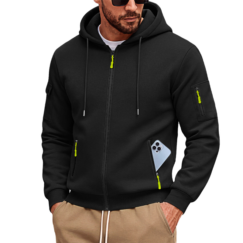 Men's Clothing Tops Jackets Coats Men's Loose Hoodie with Zipper Side Pocket Cardigan Sports Plus Size Casual Sweatshirt Jacket