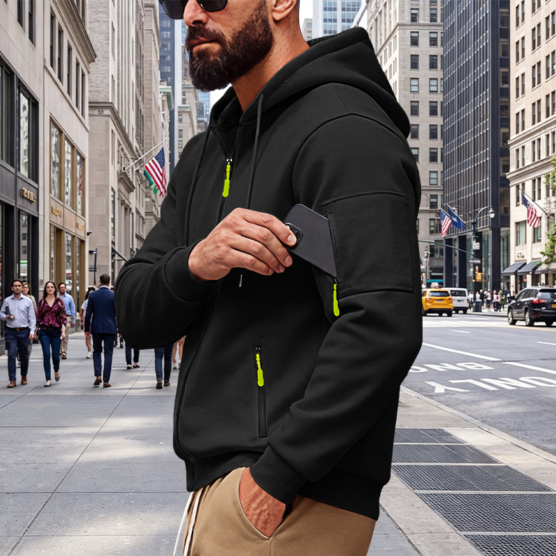 Men's Clothing Tops Jackets Coats Men's Loose Hoodie with Zipper Side Pocket Cardigan Sports Plus Size Casual Sweatshirt Jacket
