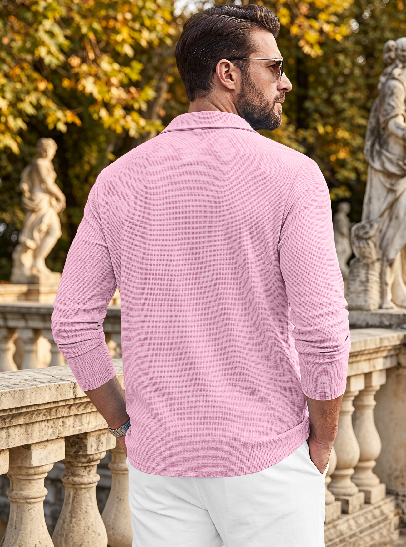 Men's Clothing Tops Jackets Coats Men's Waffle Pattern Single-Breasted Double Pocket Business Casual Long Sleeve Coat