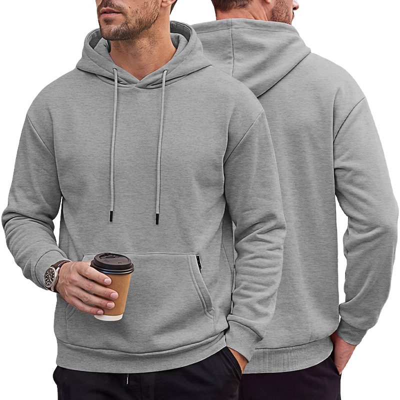Men's Clothing Tops Sweatshirts Hoodies Men's Heavyweight Solid Color Drawstring Hooded Sweatshirt with Side Anti-Theft Zippered Kangaroo Pockets for Sports Outdoor Wear