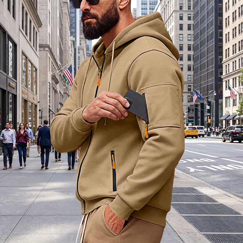 Men's Clothing Tops Jackets Coats Men's Loose Hoodie with Zipper Side Pocket Cardigan Sports Plus Size Casual Sweatshirt Jacket