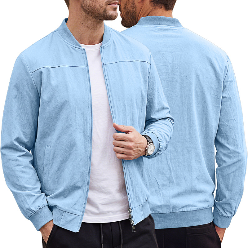 Men's Clothing Tops Jackets Coats Men's American Style Pure Color Baseball Zippered Side Pocket Pilot Jacket Outdoor Sports Jacket