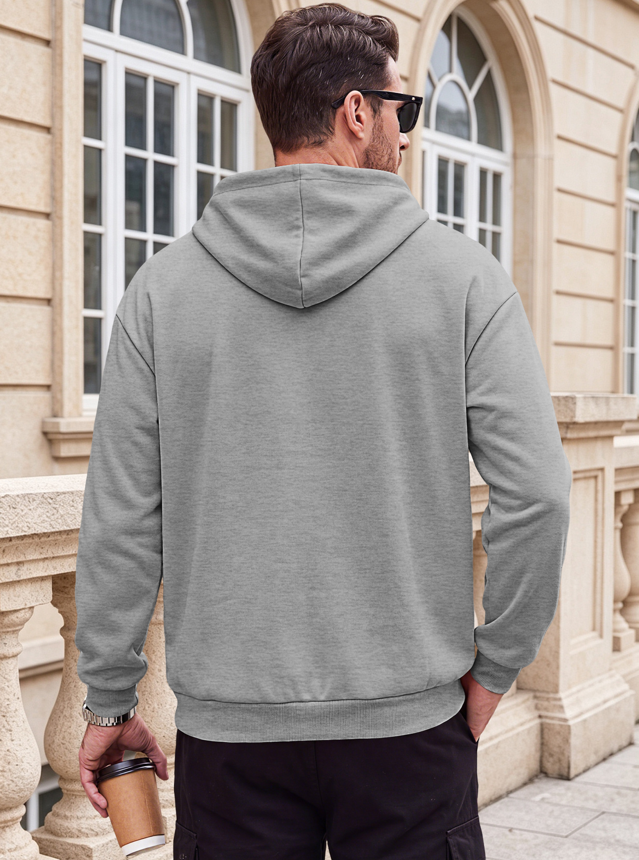 Men's Clothing Tops Sweatshirts Hoodies Men's Heavyweight Solid Color Drawstring Hooded Sweatshirt with Side Anti-Theft Zippered Kangaroo Pockets for Sports Outdoor Wear