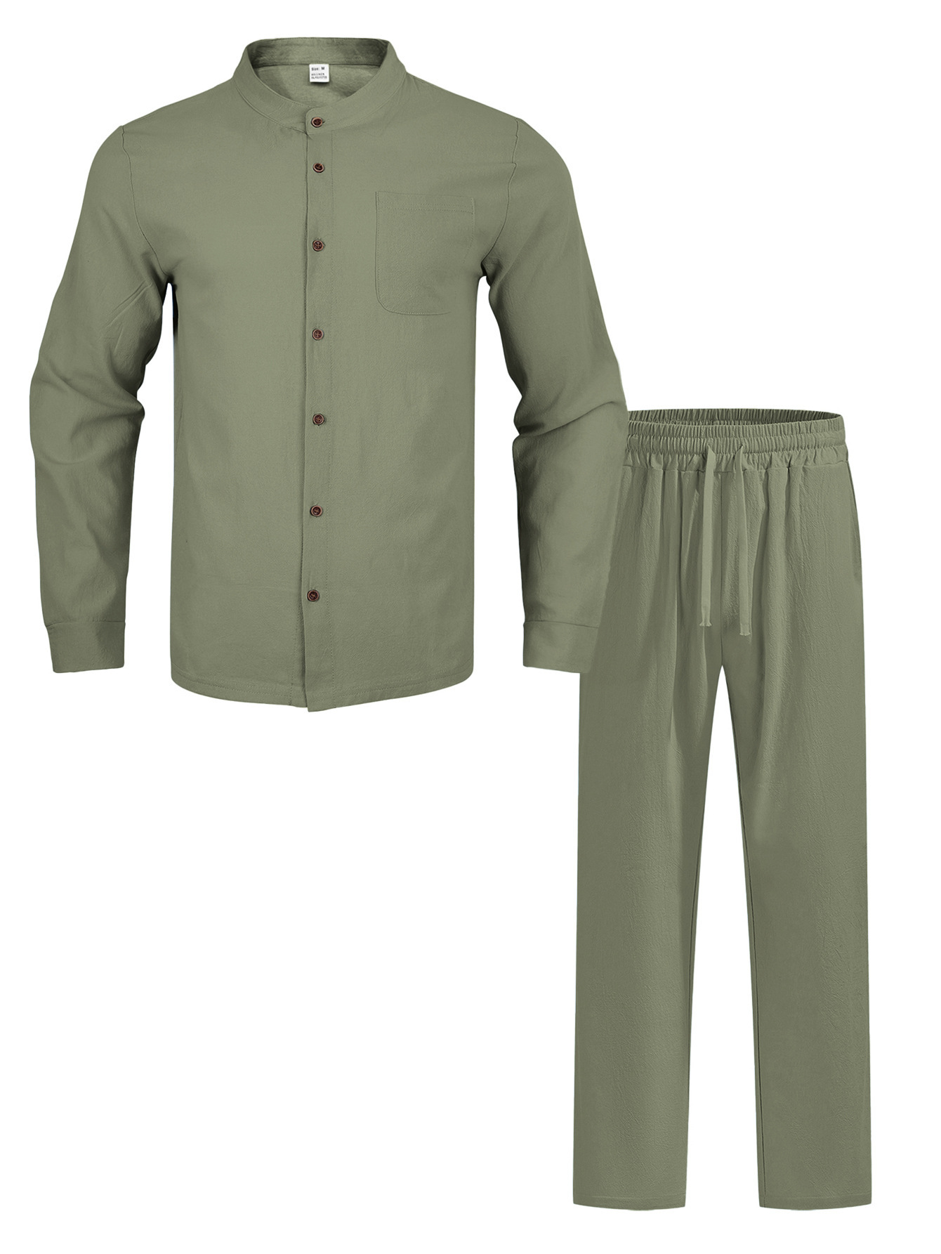 Men's Clothing Two-Piece Outfits Men's Solid Color Linen Long Sleeve Shirt Pants Two-Piece Set Loose Casual Breathable Summer Clothing Sets