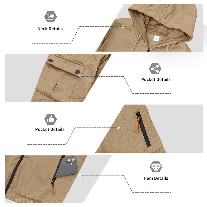 Men's Clothing Tops Jackets Coats Men's Loose Hoodie with Zipper Side Pocket Cardigan Sports Plus Size Casual Sweatshirt Jacket