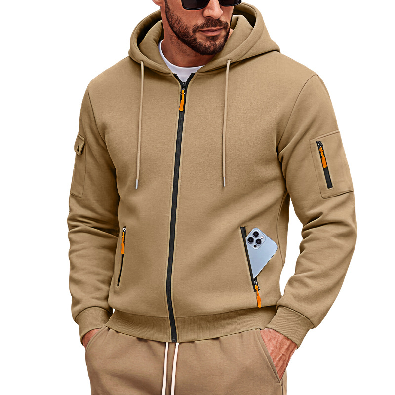 Men's Clothing Tops Jackets Coats Men's Loose Hoodie with Zipper Side Pocket Cardigan Sports Plus Size Casual Sweatshirt Jacket