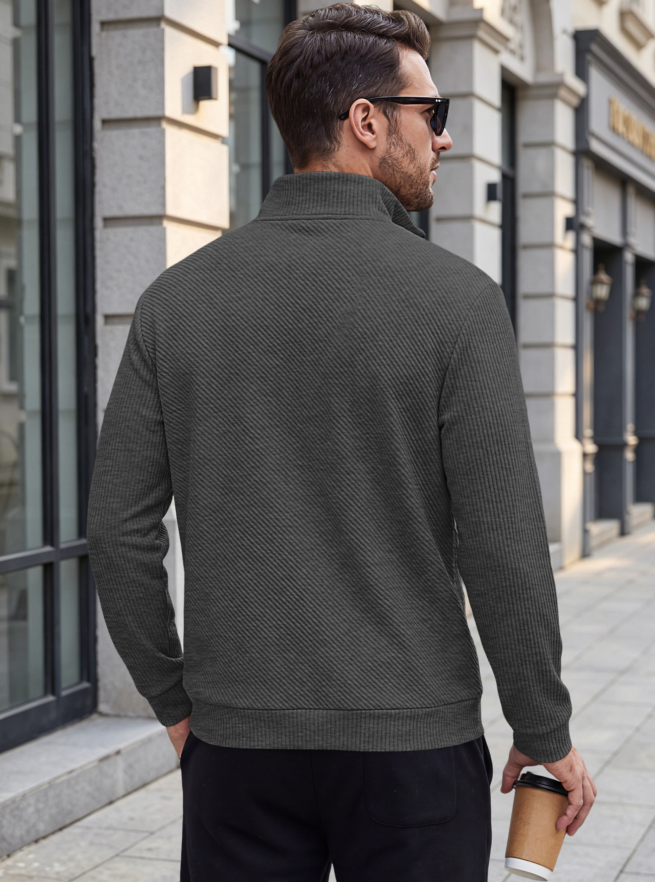 Men's Clothing Tops Sweatshirts Men's American Flannel Texture Half-Zip Stand-Up Collar Long Sleeve Oversized Casual Pullover Shirts