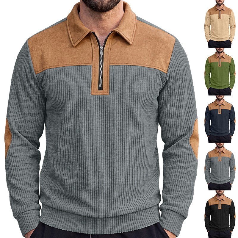 Men's Clothing Tops Sweatshirts Hoodies New Sweater Lapel Patchwork Casual Commute Sports Zip-Up Hoodie for Autumn Winter