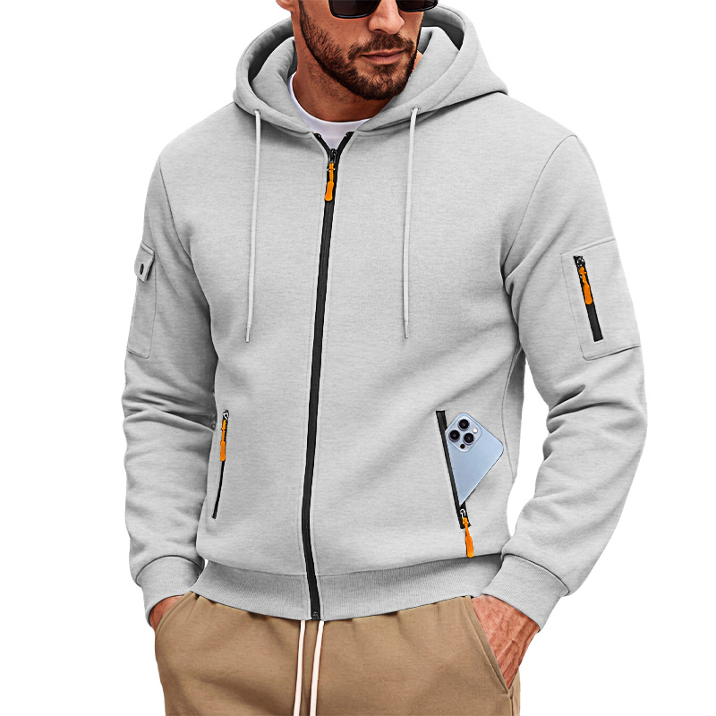 Men's Clothing Tops Jackets Coats Men's Loose Hoodie with Zipper Side Pocket Cardigan Sports Plus Size Casual Sweatshirt Jacket