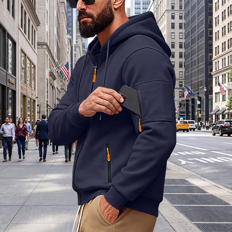 Men's Clothing Tops Jackets Coats Men's Loose Hoodie with Zipper Side Pocket Cardigan Sports Plus Size Casual Sweatshirt Jacket