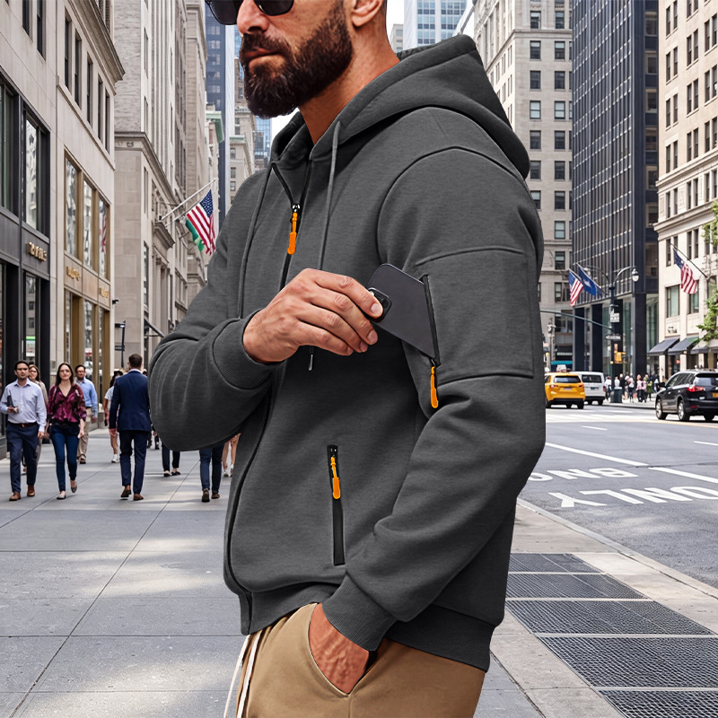 Men's Clothing Tops Jackets Coats Men's Loose Hoodie with Zipper Side Pocket Cardigan Sports Plus Size Casual Sweatshirt Jacket
