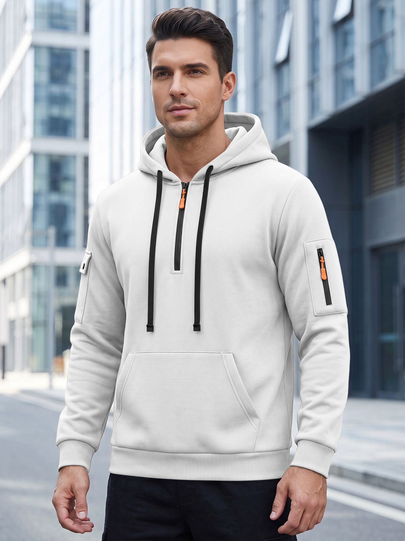 Men's Clothing Tops Sweatshirts Hoodies  Men's Autumn Winter Solid Color Drawstring Hooded Long Sleeve Sweatshirt with Side Zip Thickened Casual Sports Pullover