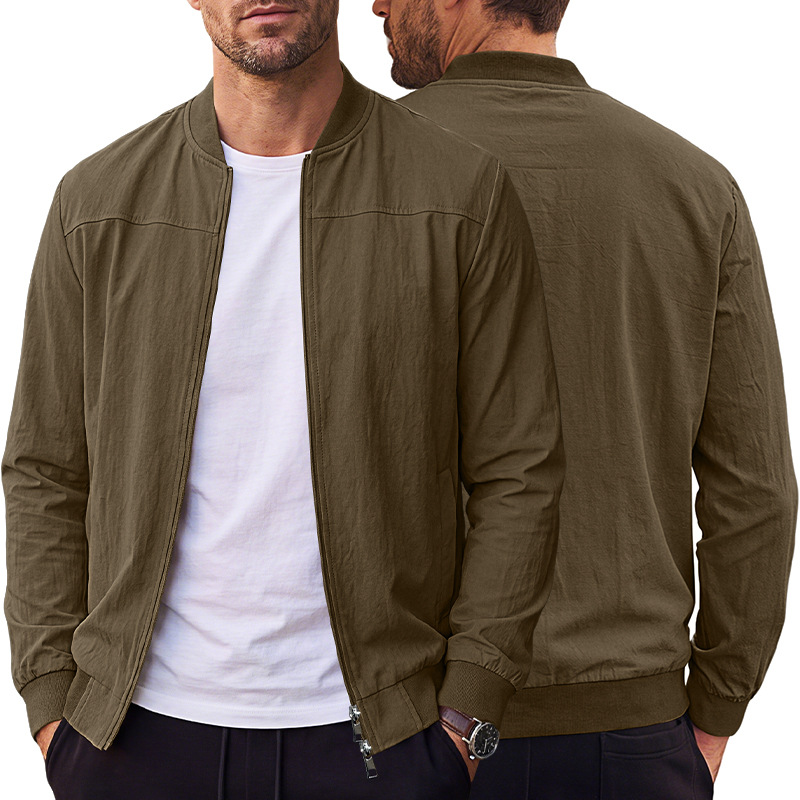 Men's Clothing Tops Jackets Coats Men's American Style Pure Color Baseball Zippered Side Pocket Pilot Jacket Outdoor Sports Jacket