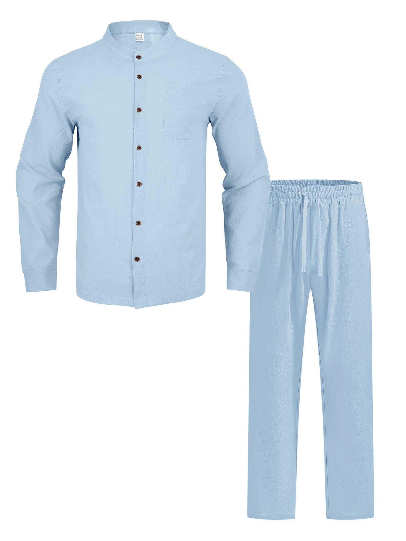 Men's Clothing Two-Piece Outfits Men's Solid Color Linen Long Sleeve Shirt Pants Two-Piece Set Loose Casual Breathable Summer Clothing Sets