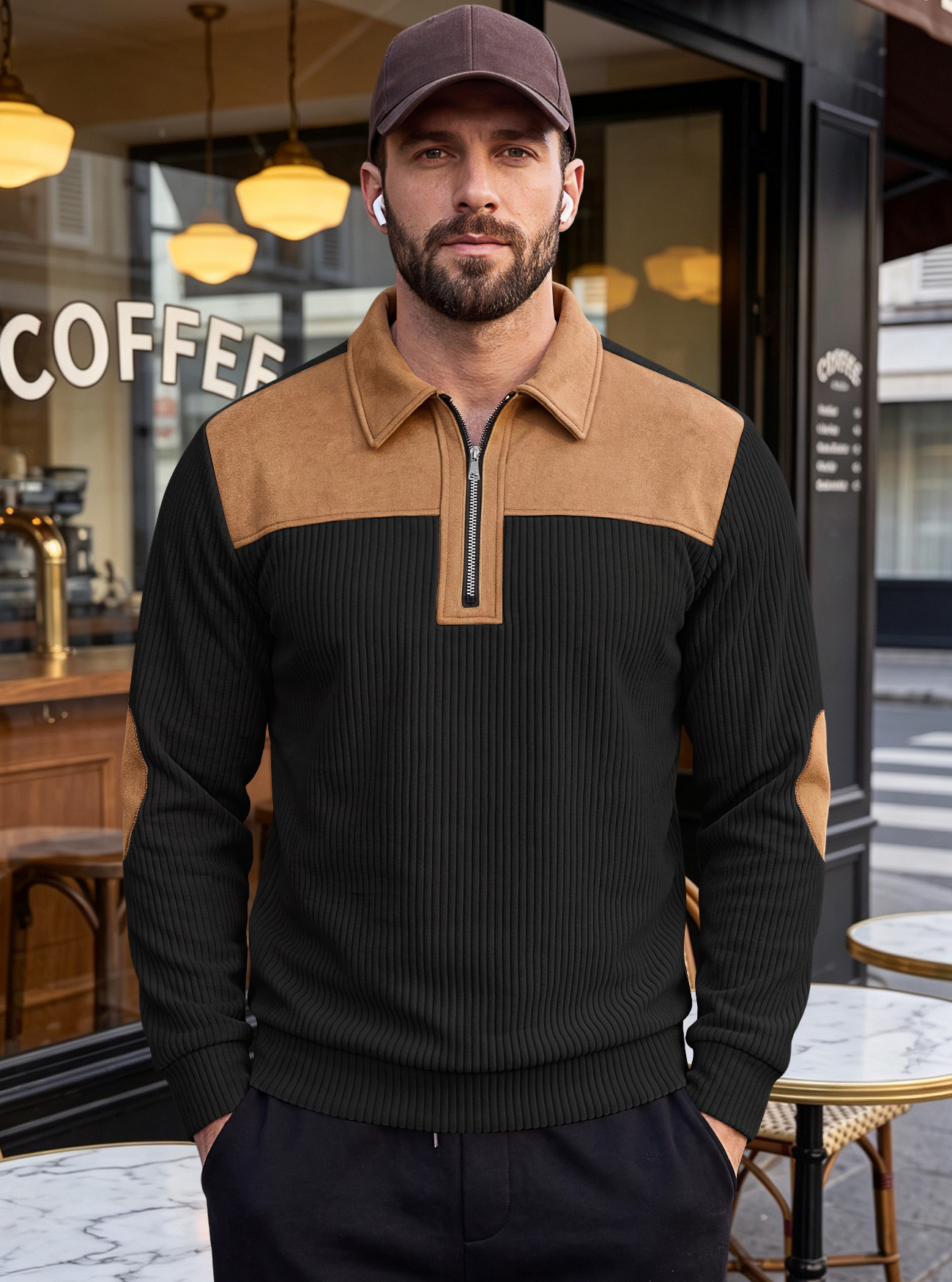 Men's Clothing Tops Sweatshirts Hoodies New Sweater Lapel Patchwork Casual Commute Sports Zip-Up Hoodie for Autumn Winter