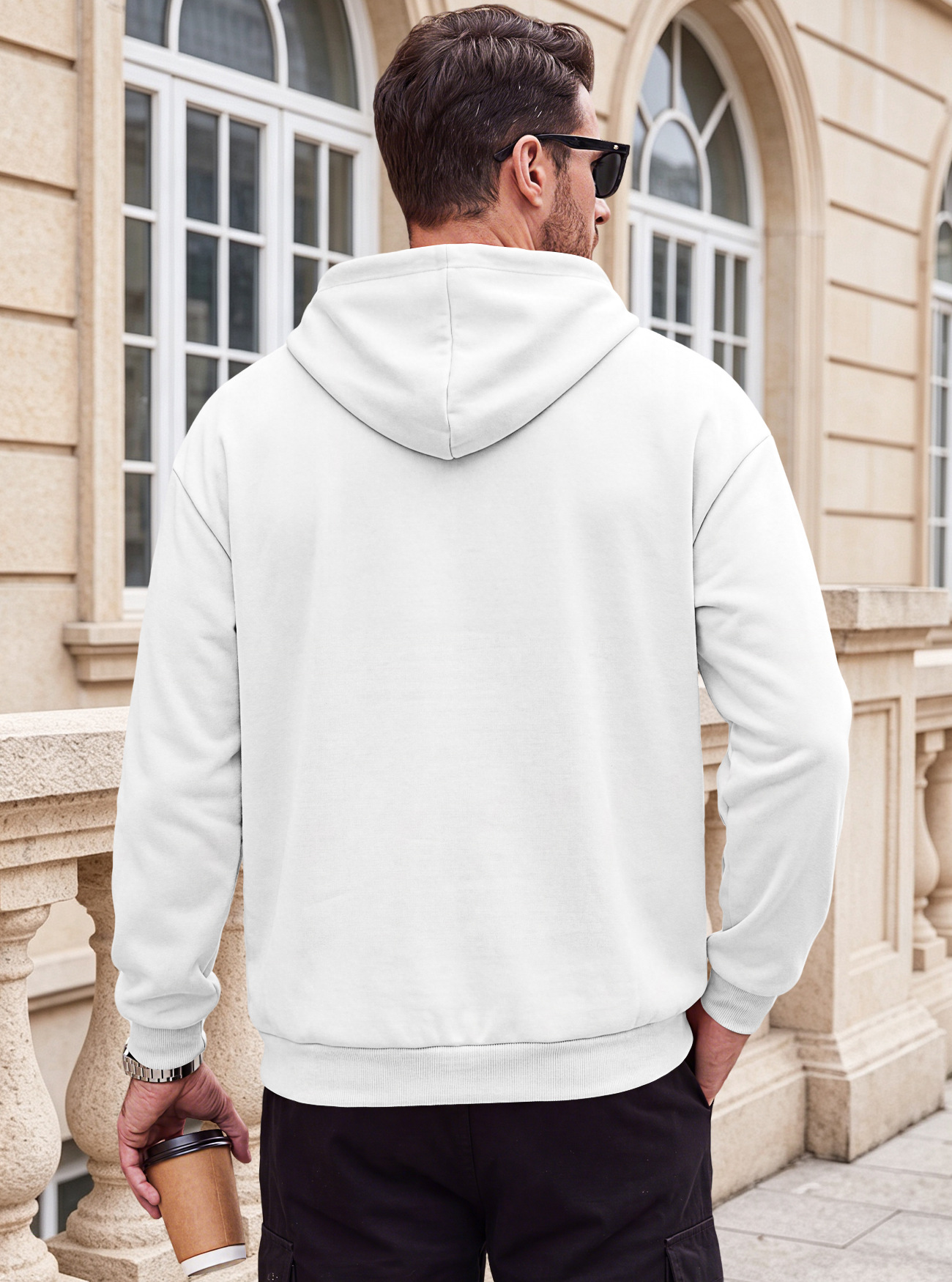 Men's Clothing Tops Sweatshirts Hoodies Men's Heavyweight Solid Color Drawstring Hooded Sweatshirt with Side Anti-Theft Zippered Kangaroo Pockets for Sports Outdoor Wear
