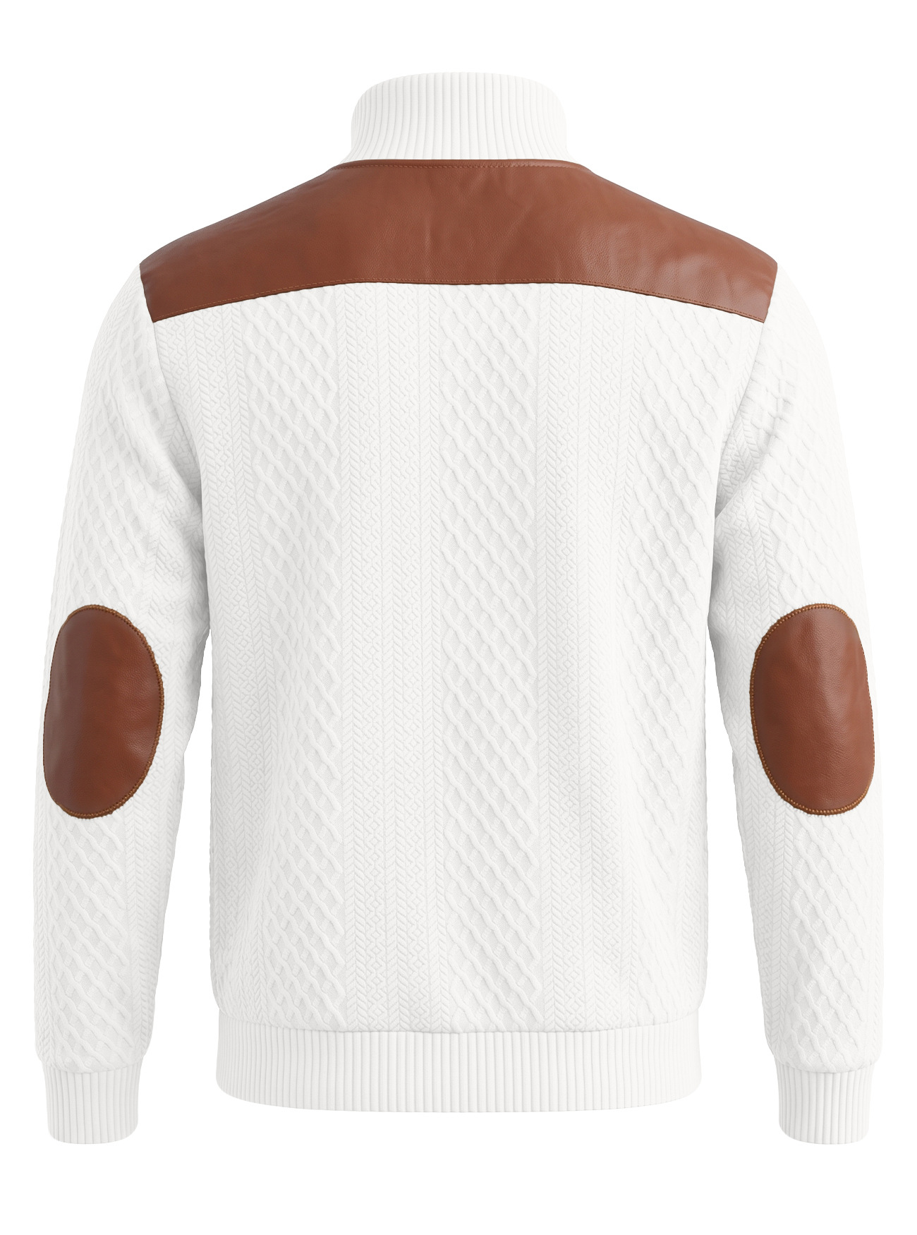 Men's Clothing Tops Sweatshirts Men's American Style Texture Jacquard Lapel Knitwear with Shoulder Sleeve Patches Loose Long Sleeve Pullover Hoodie