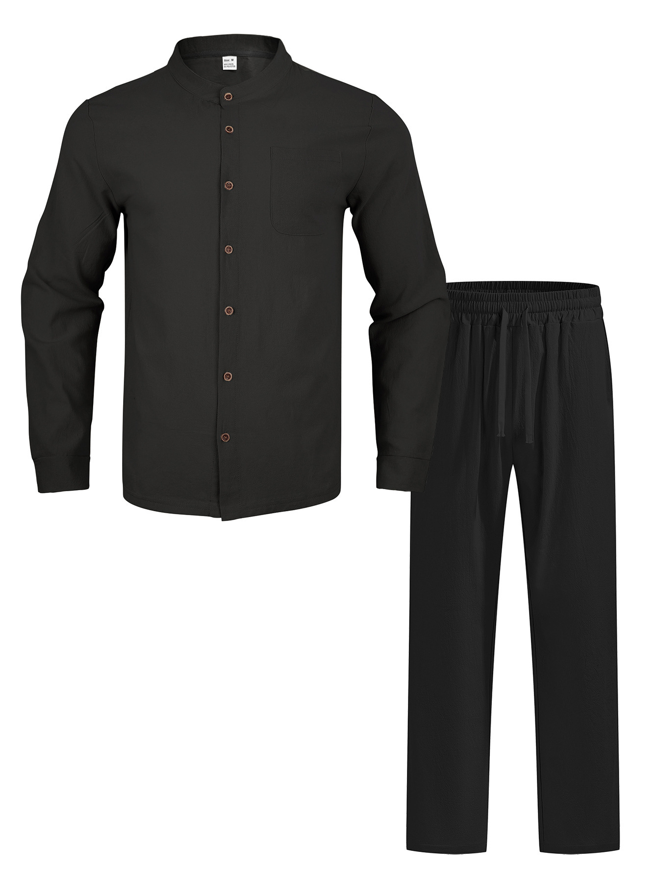 Men's Clothing Two-Piece Outfits Men's Solid Color Linen Long Sleeve Shirt Pants Two-Piece Set Loose Casual Breathable Summer Clothing Sets
