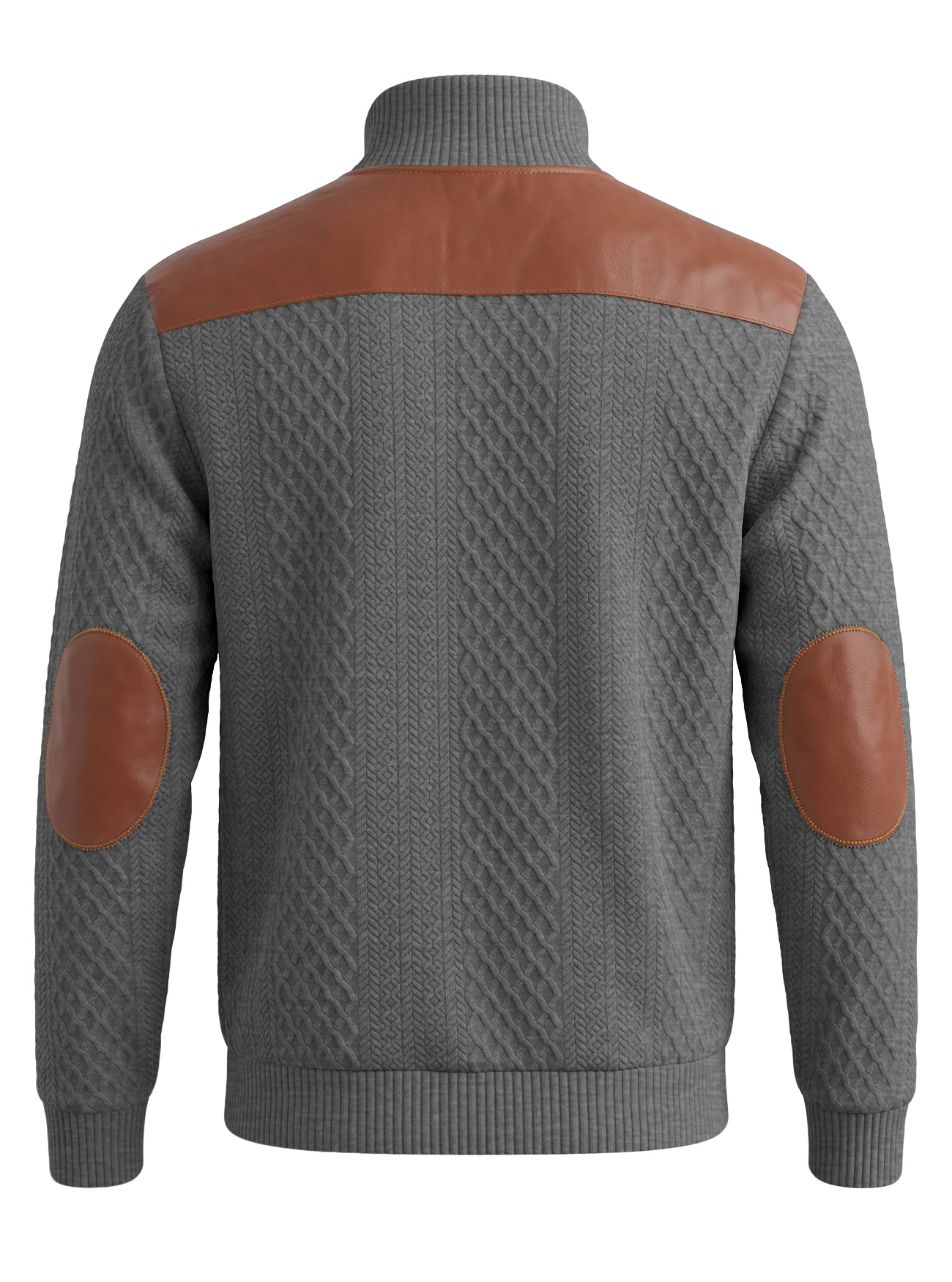 Men's Clothing Tops Sweatshirts Men's American Style Texture Jacquard Lapel Knitwear with Shoulder Sleeve Patches Loose Long Sleeve Pullover Hoodie