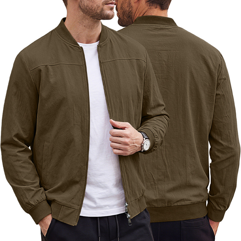 Men's Clothing Tops Jackets Coats Men's American Style Pure Color Baseball Zippered Side Pocket Pilot Jacket Outdoor Sports Jacket