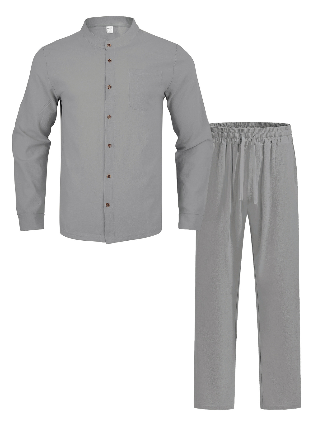 Men's Clothing Two-Piece Outfits Men's Solid Color Linen Long Sleeve Shirt Pants Two-Piece Set Loose Casual Breathable Summer Clothing Sets