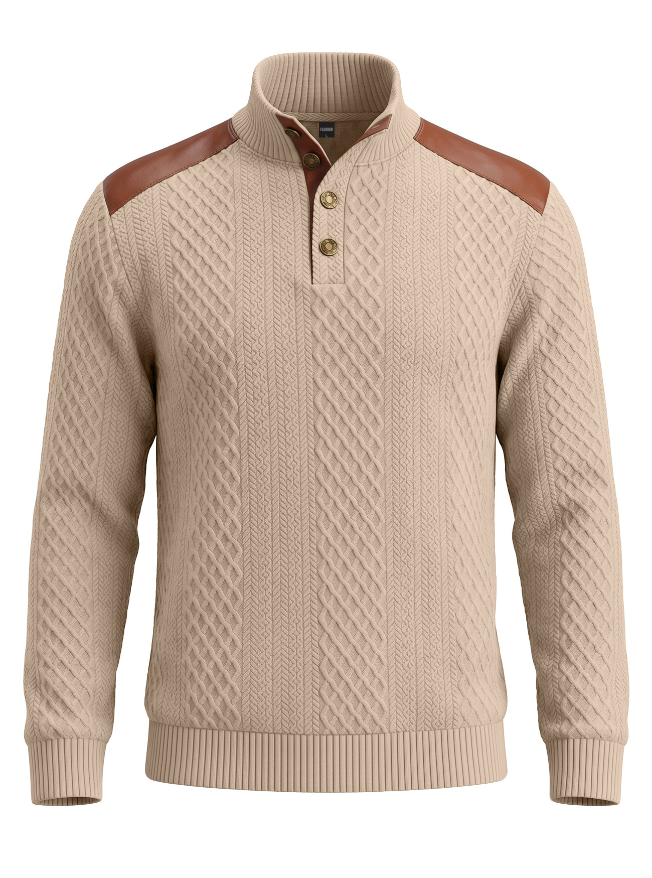 Men's Clothing Tops Sweatshirts Men's American Style Texture Jacquard Lapel Knitwear with Shoulder Sleeve Patches Loose Long Sleeve Pullover Hoodie