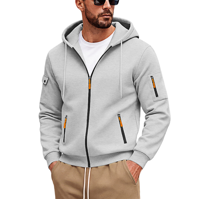 Men's Clothing Tops Jackets Coats Men's Loose Hoodie with Zipper Side Pocket Cardigan Sports Plus Size Casual Sweatshirt Jacket