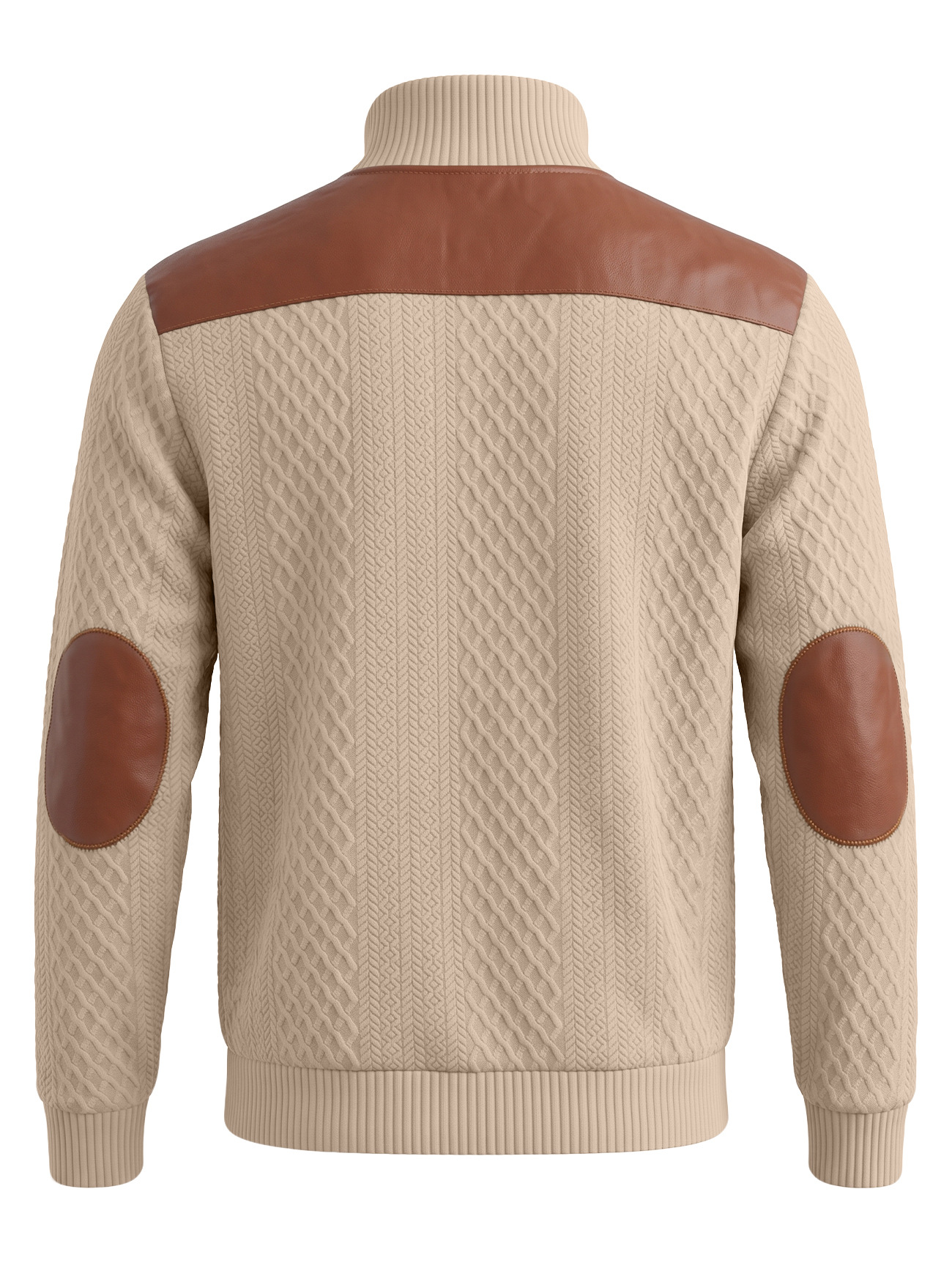Men's Clothing Tops Sweatshirts Men's American Style Texture Jacquard Lapel Knitwear with Shoulder Sleeve Patches Loose Long Sleeve Pullover Hoodie