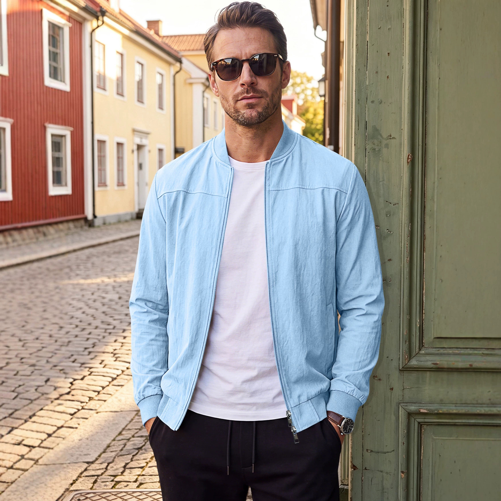 Men's Clothing Tops Jackets Coats Men's American Style Pure Color Baseball Zippered Side Pocket Pilot Jacket Outdoor Sports Jacket
