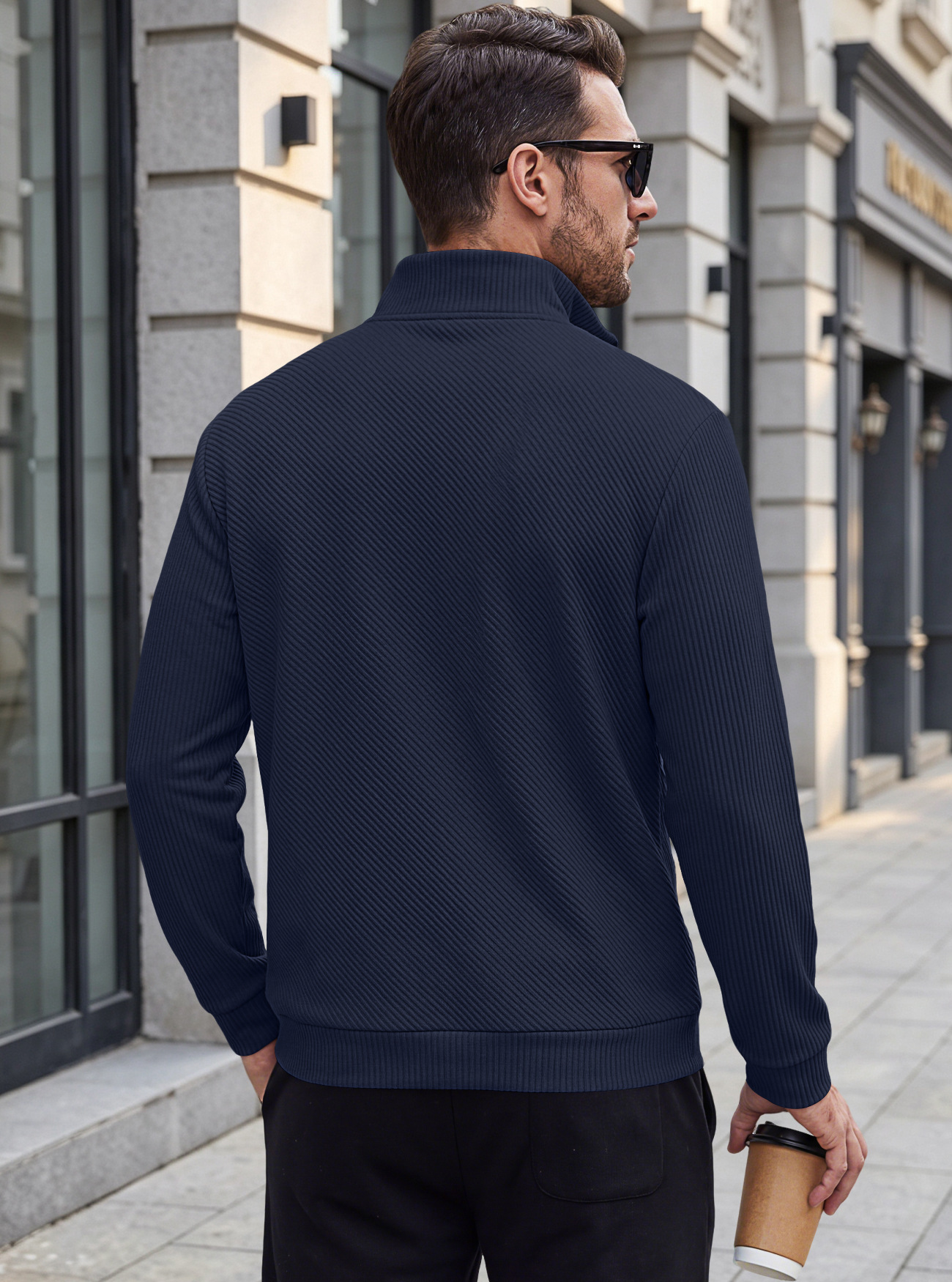 Men's Clothing Tops Sweatshirts Men's American Flannel Texture Half-Zip Stand-Up Collar Long Sleeve Oversized Casual Pullover Shirts