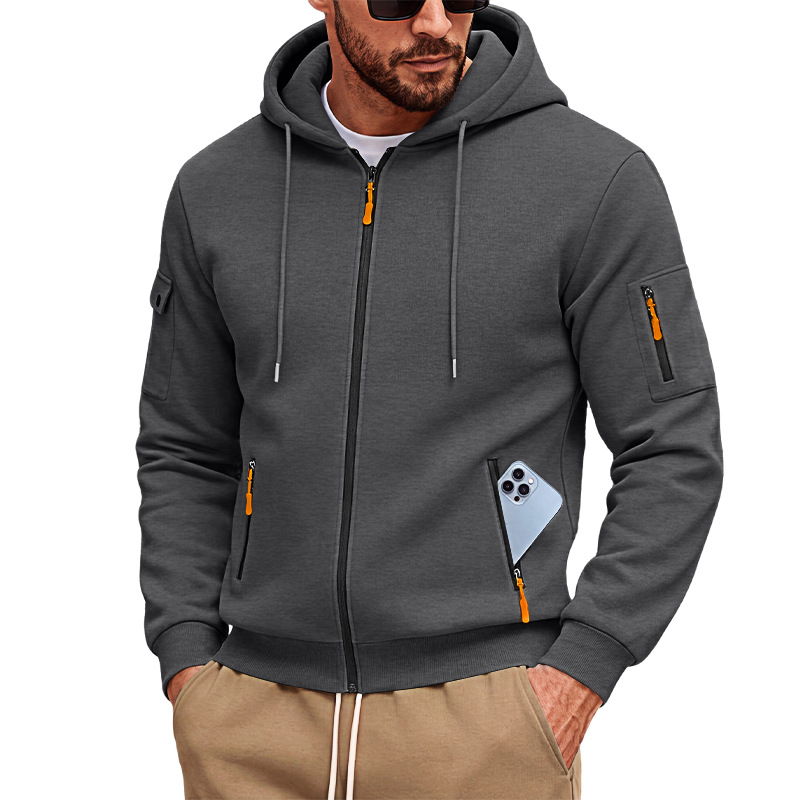 Men's Clothing Tops Jackets Coats Men's Loose Hoodie with Zipper Side Pocket Cardigan Sports Plus Size Casual Sweatshirt Jacket
