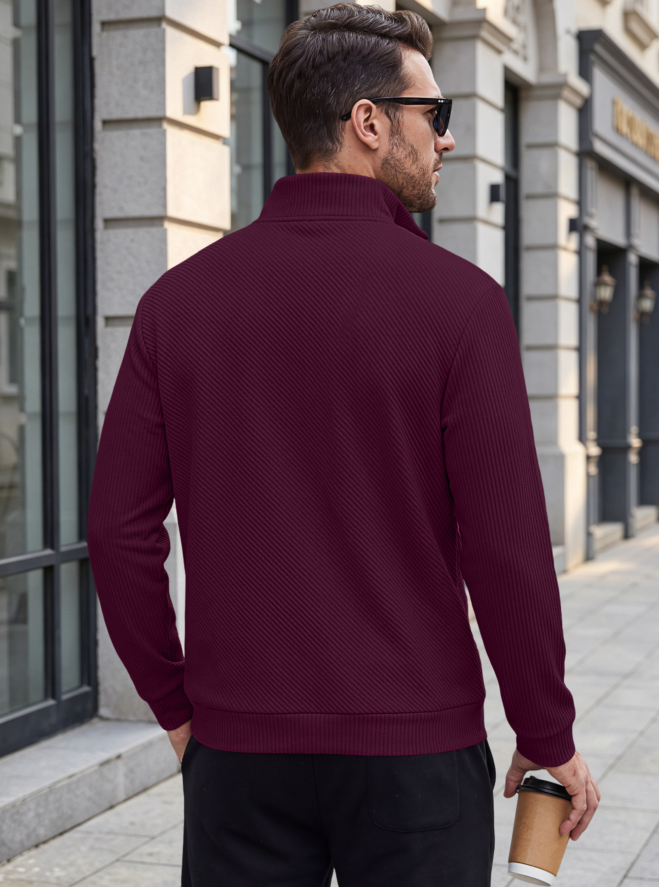 Men's Clothing Tops Sweatshirts Men's American Flannel Texture Half-Zip Stand-Up Collar Long Sleeve Oversized Casual Pullover Shirts