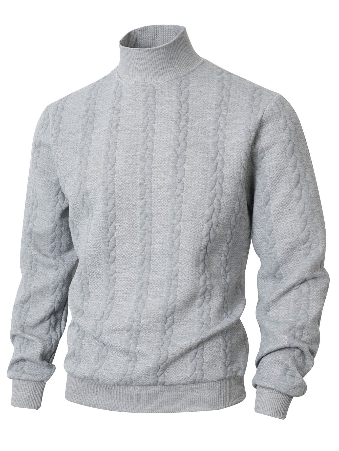 Men's Clothing Tops Sweaters Cardigans Jacquard Knit Sweater New Fall Winter Solid Color High-Neck Warm Casual Men's Long Sleeve Pullover