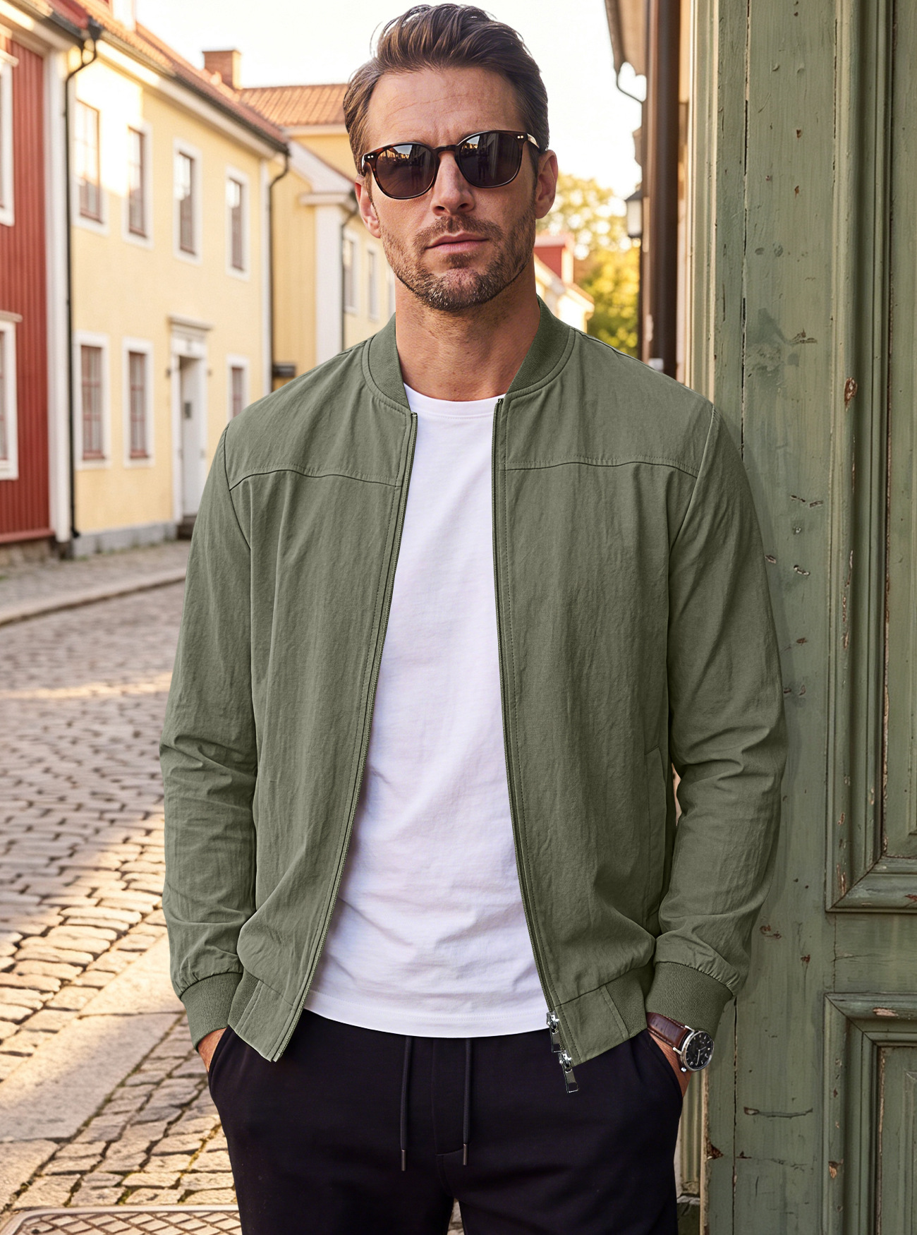 Men's Clothing Tops Jackets Coats Men's American Style Pure Color Baseball Zippered Side Pocket Pilot Jacket Outdoor Sports Jacket
