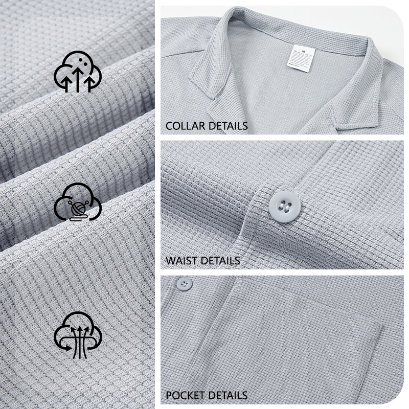 Men's Clothing Tops Jackets Coats Men's Waffle Pattern Single-Breasted Double Pocket Business Casual Long Sleeve Coat