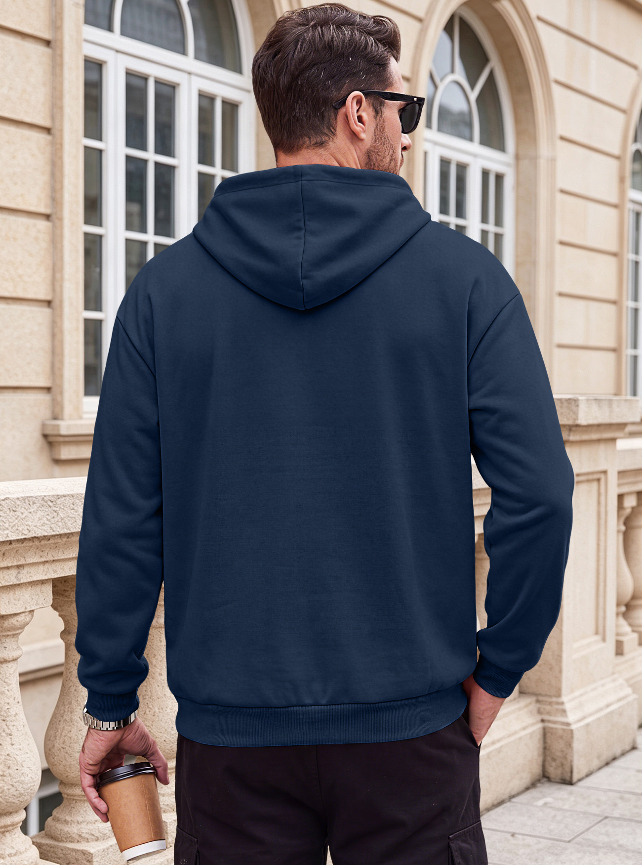 Men's Clothing Tops Sweatshirts Hoodies Men's Heavyweight Solid Color Drawstring Hooded Sweatshirt with Side Anti-Theft Zippered Kangaroo Pockets for Sports Outdoor Wear