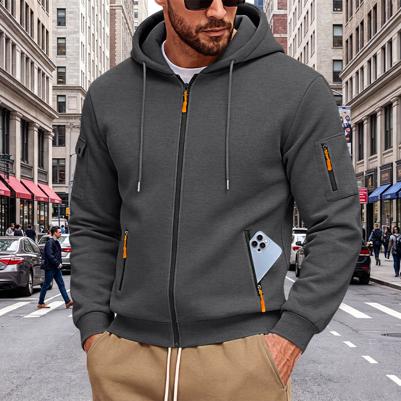 Men's Clothing Tops Jackets Coats Men's Loose Hoodie with Zipper Side Pocket Cardigan Sports Plus Size Casual Sweatshirt Jacket