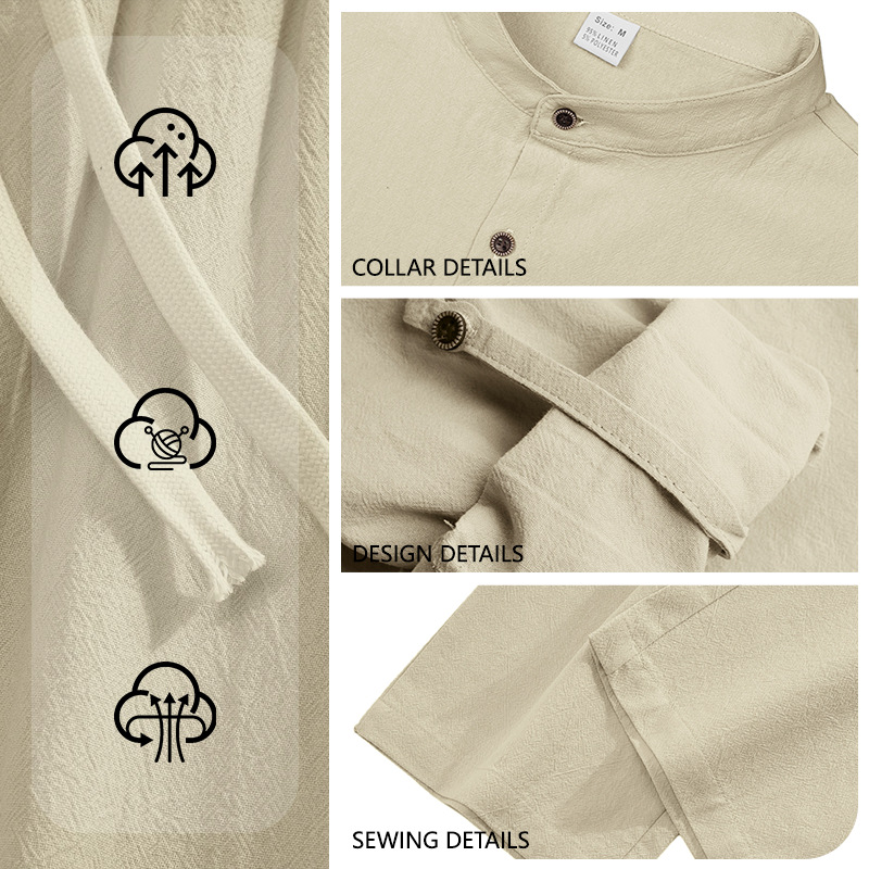 Men's Clothing Two-Piece Outfits Men's Solid Color Linen Long Sleeve Shirt Pants Two-Piece Set Loose Casual Breathable Summer Clothing Sets