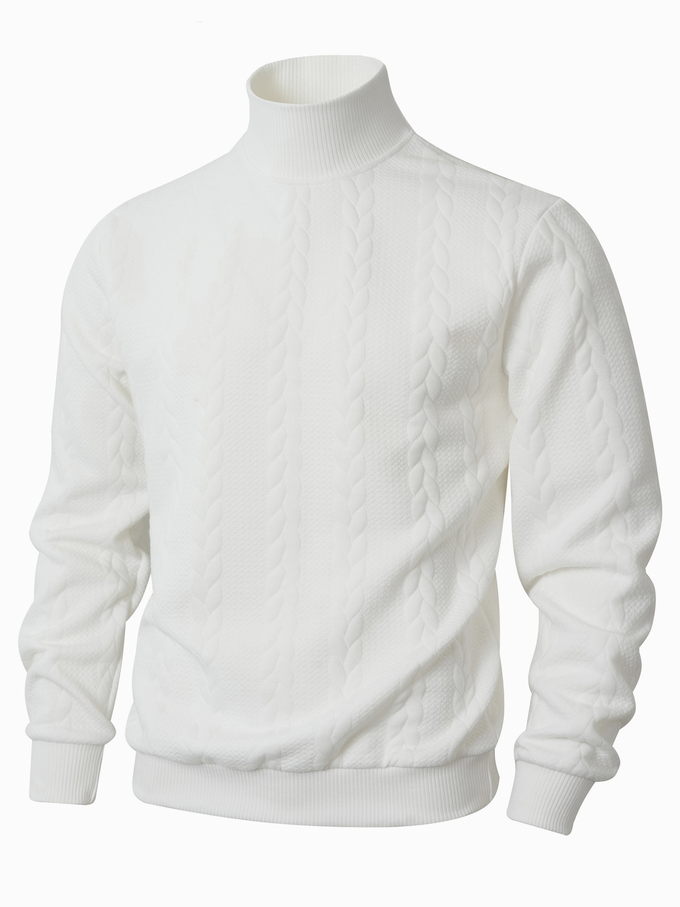 Men's Clothing Tops Sweaters Cardigans Jacquard Knit Sweater New Fall Winter Solid Color High-Neck Warm Casual Men's Long Sleeve Pullover