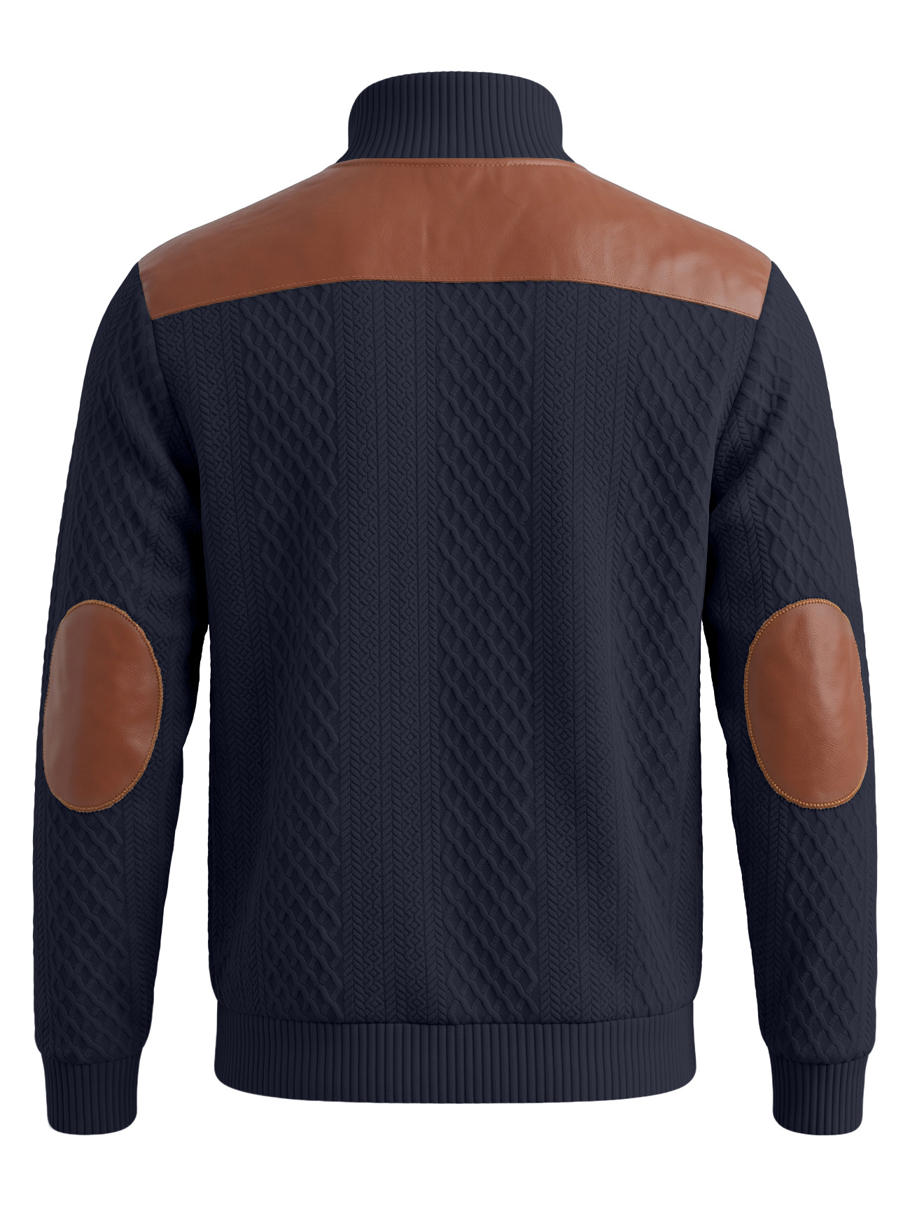 Men's Clothing Tops Sweatshirts Men's American Style Texture Jacquard Lapel Knitwear with Shoulder Sleeve Patches Loose Long Sleeve Pullover Hoodie