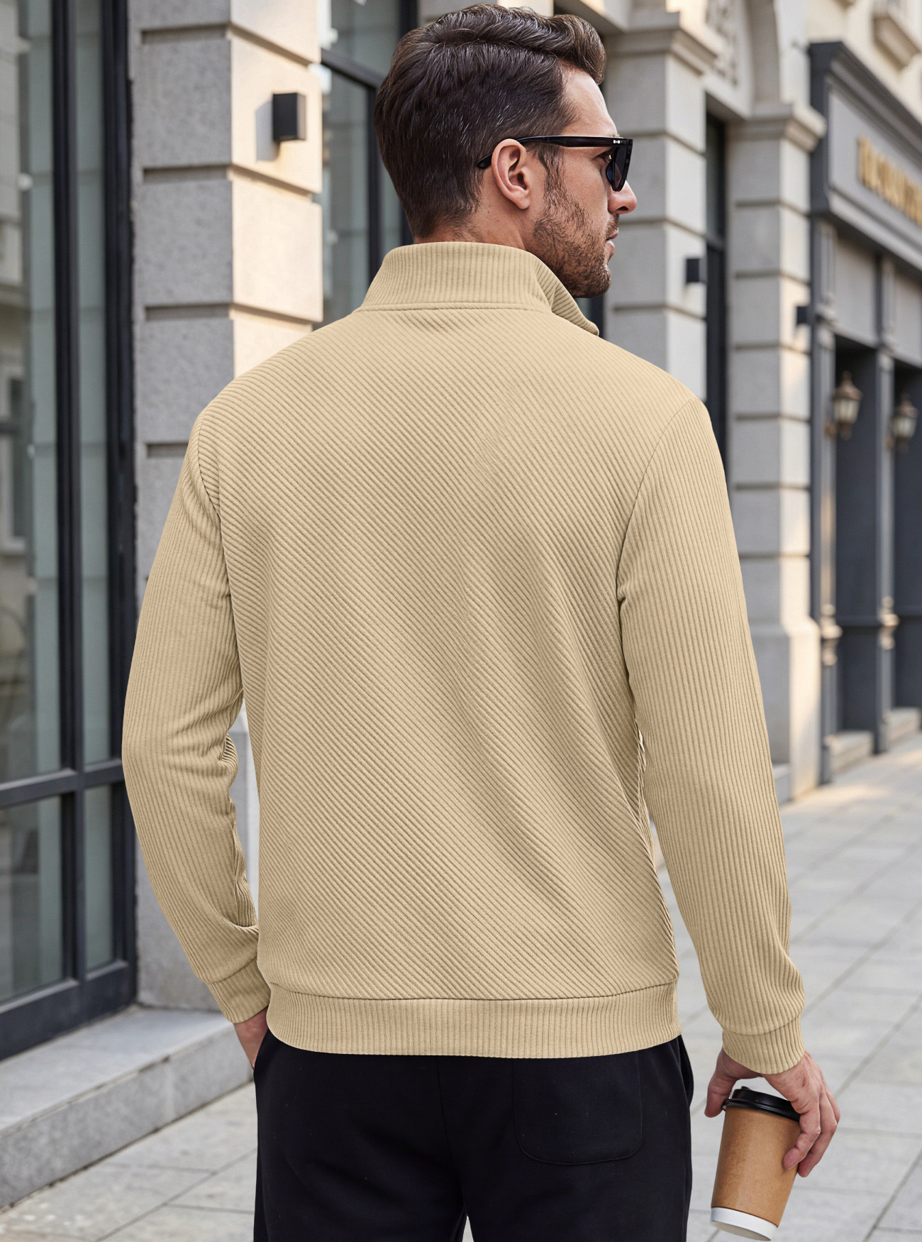 Men's Clothing Tops Sweatshirts Men's American Flannel Texture Half-Zip Stand-Up Collar Long Sleeve Oversized Casual Pullover Shirts