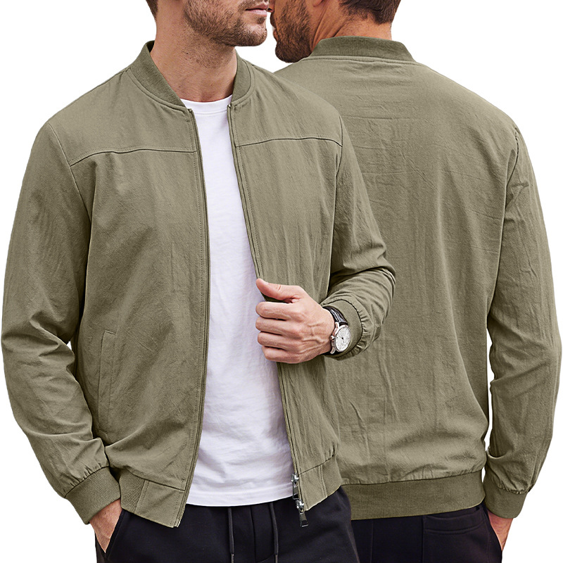 Men's Clothing Tops Jackets Coats Men's American Style Pure Color Baseball Zippered Side Pocket Pilot Jacket Outdoor Sports Jacket