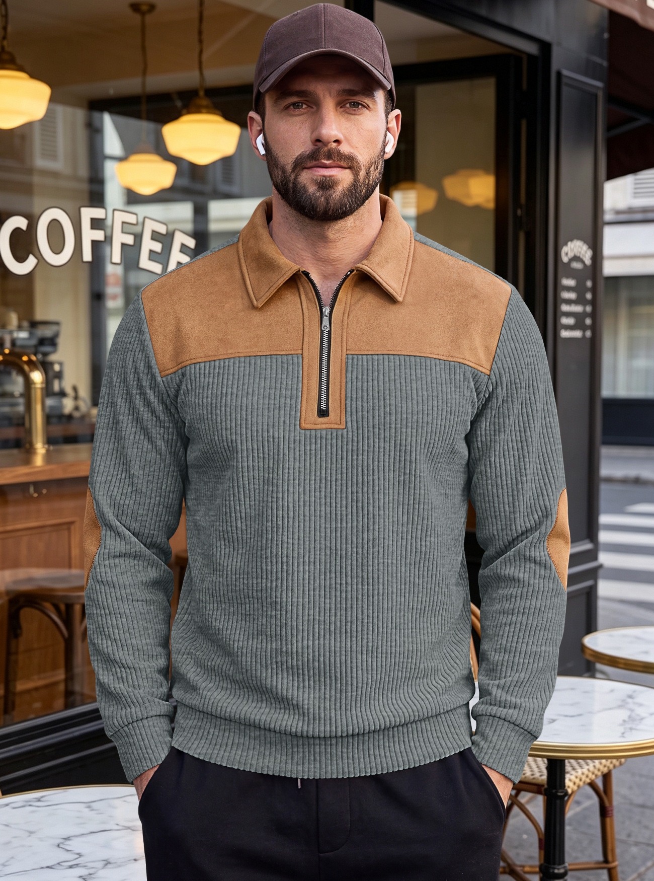 Men's Clothing Tops Sweatshirts Hoodies New Sweater Lapel Patchwork Casual Commute Sports Zip-Up Hoodie for Autumn Winter