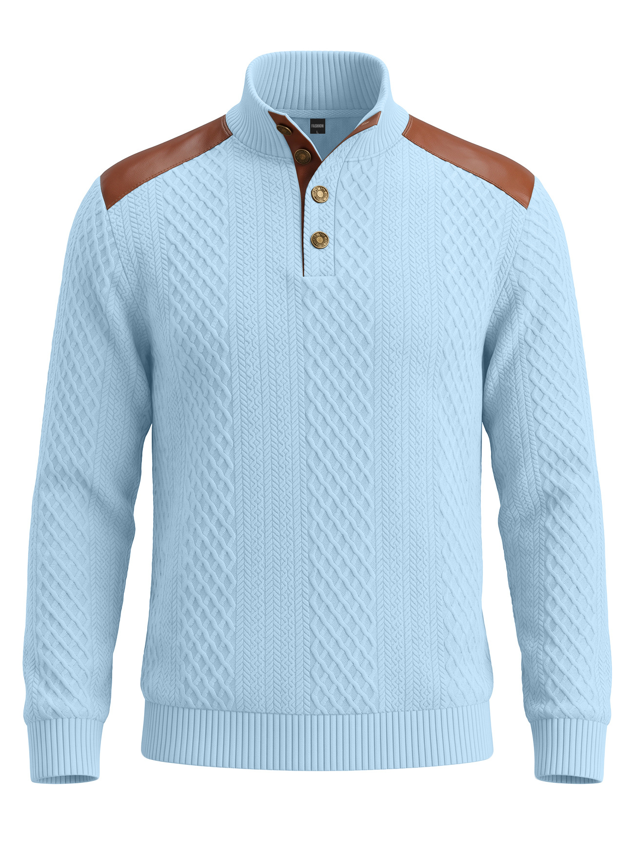 Men's Clothing Tops Sweatshirts Men's American Style Texture Jacquard Lapel Knitwear with Shoulder Sleeve Patches Loose Long Sleeve Pullover Hoodie