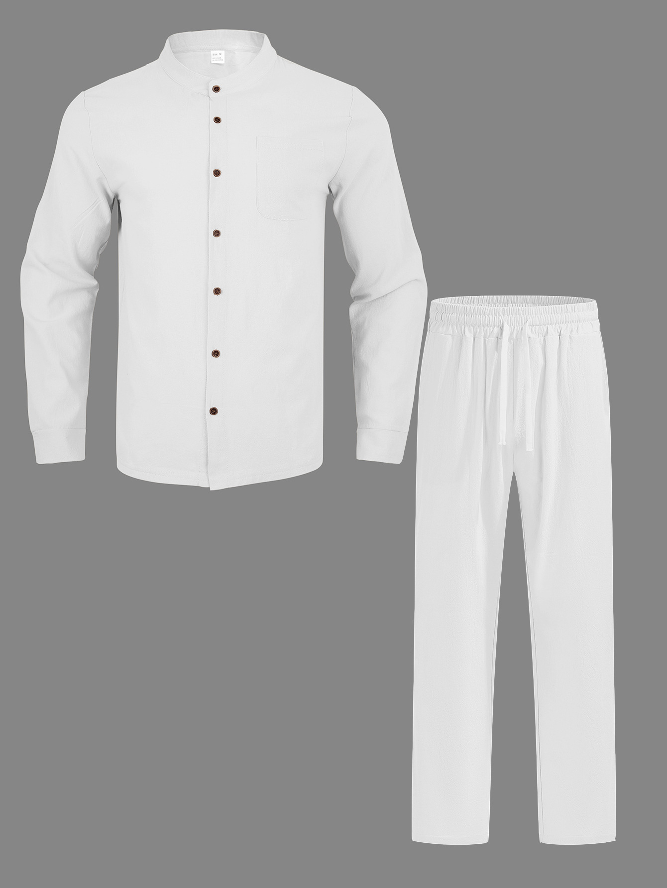 Men's Clothing Two-Piece Outfits Men's Solid Color Linen Long Sleeve Shirt Pants Two-Piece Set Loose Casual Breathable Summer Clothing Sets