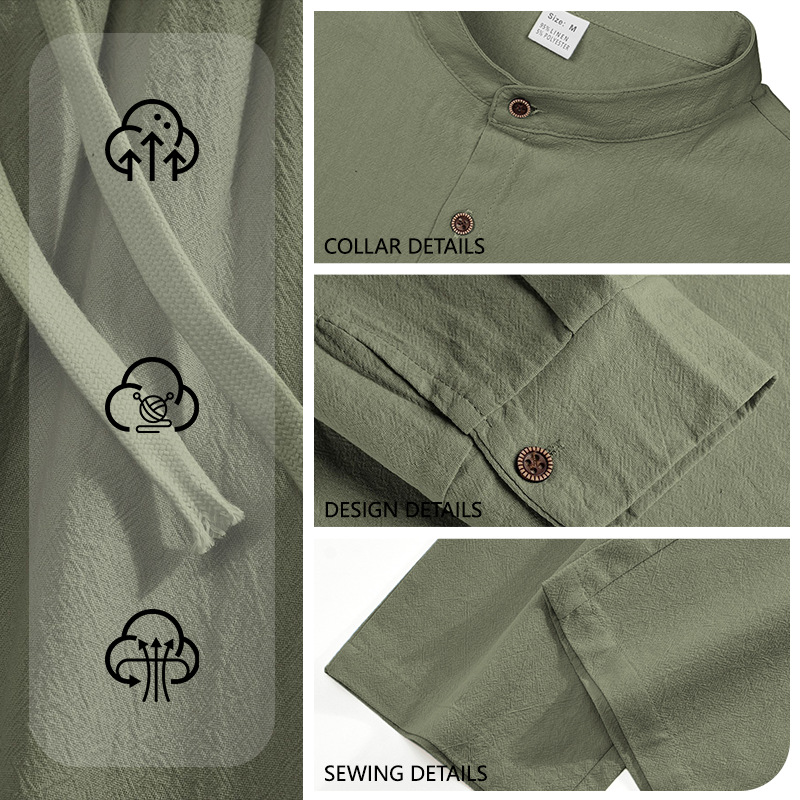 Men's Clothing Two-Piece Outfits Men's Solid Color Linen Long Sleeve Shirt Pants Two-Piece Set Loose Casual Breathable Summer Clothing Sets