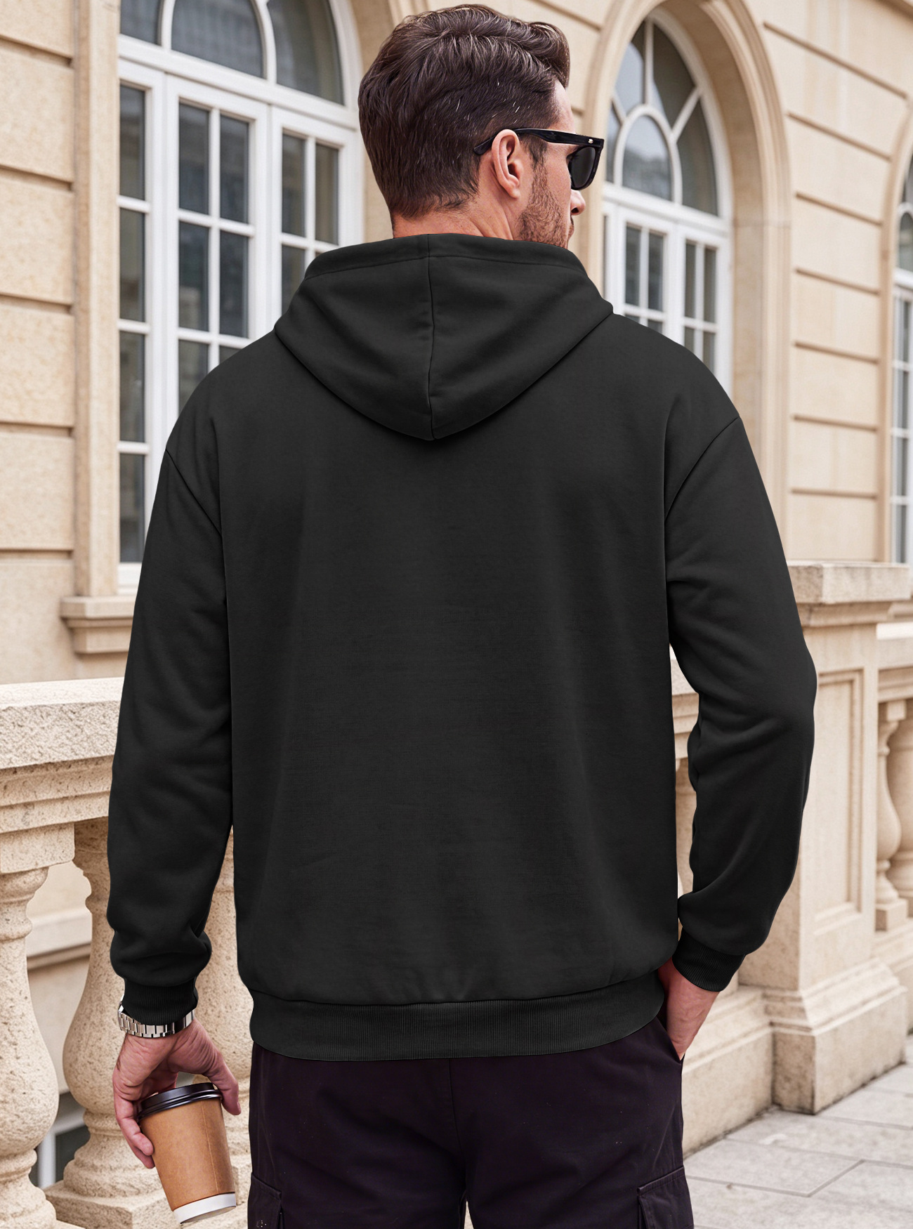 Men's Clothing Tops Sweatshirts Hoodies Men's Heavyweight Solid Color Drawstring Hooded Sweatshirt with Side Anti-Theft Zippered Kangaroo Pockets for Sports Outdoor Wear